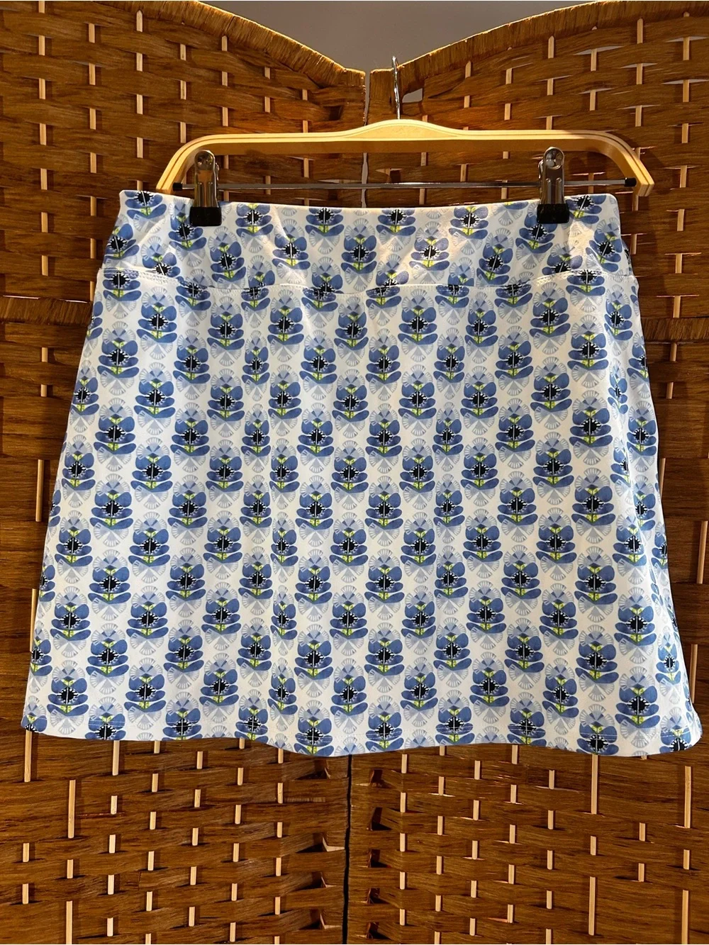 Floral Golf Tennis Skort Pull-On UPF 50 Pockets Blue White Size L